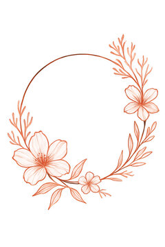 Elegant floral wreath design with delicate flowers and ornate vine patterns isolated on transparent background