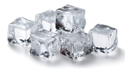 Obraz premium Pile of Clear Ice Cubes on a White Background.