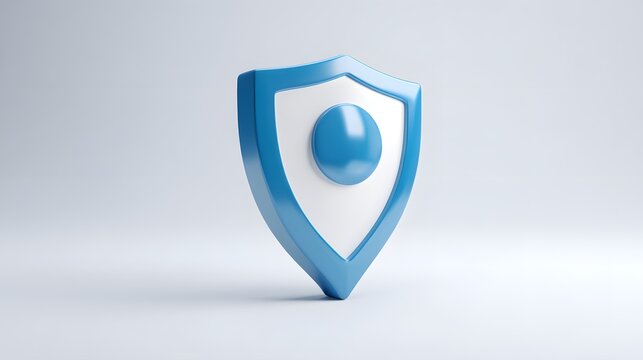 Abstract Blue and White Shield with Sphere Symbolizing Security and Protection.