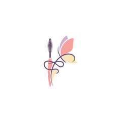 Mascara wand and butterfly logo design, beauty and cosmetics concept, elegant pastel colors