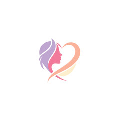 Fototapeta premium Woman Face Silhouette Heart Logo Design | Beauty Care, Love, Feminine Symbol