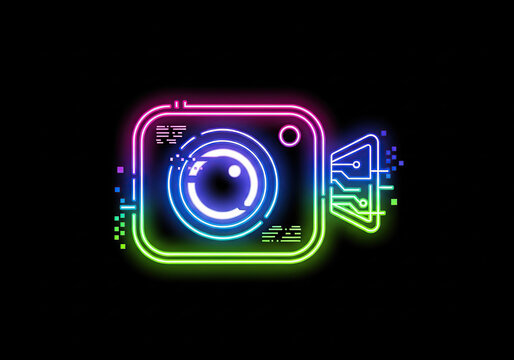 A neon instagram logo with a computer mouse