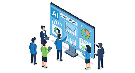 Obraz premium Business professionals leveraging AI for strategic sales forecasting and data analysis