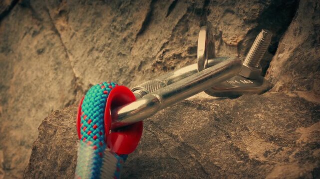 Climbing Rope Clipped Onto Bolt Hanger 2 Shots