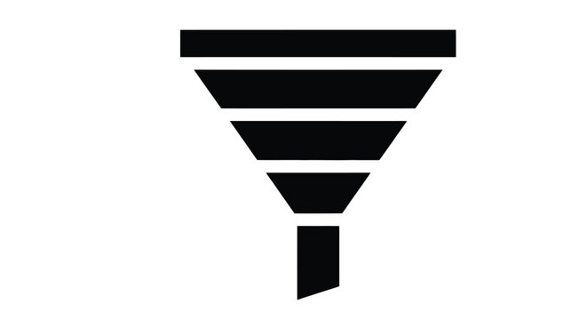Simple black funnel icon isolated on a white background representing filtering