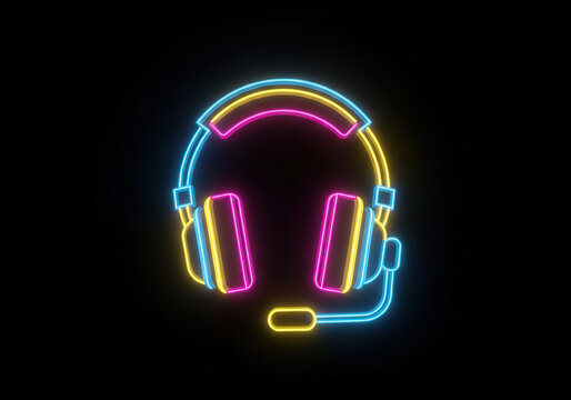 A neon lit headset on a black background