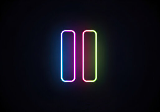 Neon pause button glowing in the dark