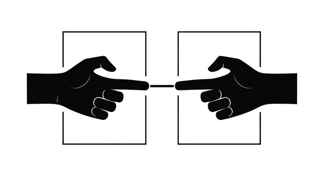 Two black hands pointing towards each other almost touching within outlined squares