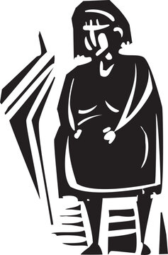 Woodcut style image of a pregnant woman