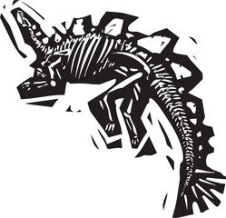 Woodcut style image of a Stegosaurus Fossil © xunantunich