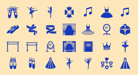 Ballet Icons Collection: Dance, Tutu, Pointe Shoes, Music Notes, Spotlight, Crown © intaniaayu
