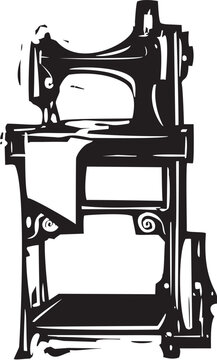Woodcut style vintage sewing machine