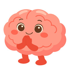 Fototapeta premium Cartoon Illustration of Grateful Brain Character Saying Thank You with Buddhist Wai Hand Gesture