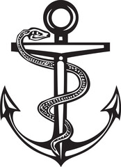 Woodcut style anchor with a snake © xunantunich