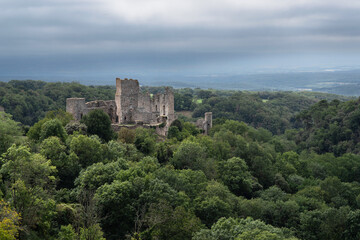 Fototapeta premium Remains of the castle of Saissac in the Aude region of France 