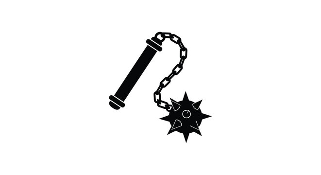 A black silhouette of a medieval flail weapon with a spiked ball on a chain