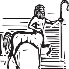 Woodcut style image of a greek mythical centaur