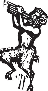 Woodcut style image of a greek faun