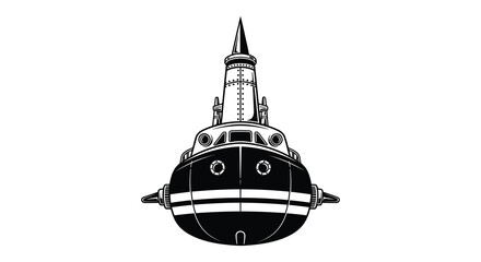 Stylized black and white illustration of a retro rocket ship or spacecraft © arfanah02