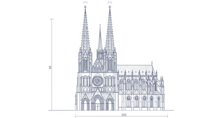 Fototapeta premium Vector illustration of Gothic cathedral with two spires