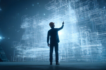 Engineer explores digital design in virtual space during a night project