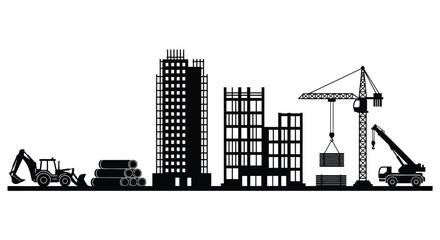 Obraz premium Set of 7 construction icons vector, black silhouette