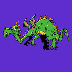 Fototapeta premium Flying Green Medieval Classic Dragon Cartoon Vector Illustration 