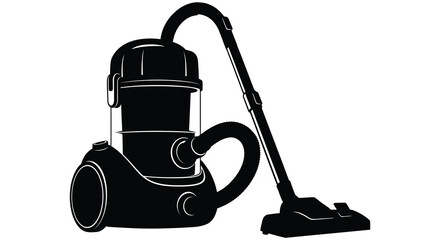 Black and white silhouette of a classic upright vacuum cleaner on a white background © arfanah02