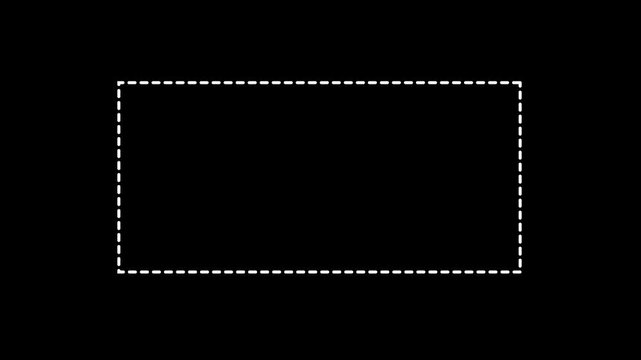 Dotted line rectangle frame animation on white background. Animation of a dotted line path from left to right point. border frame dotted line animation isolated on white screen