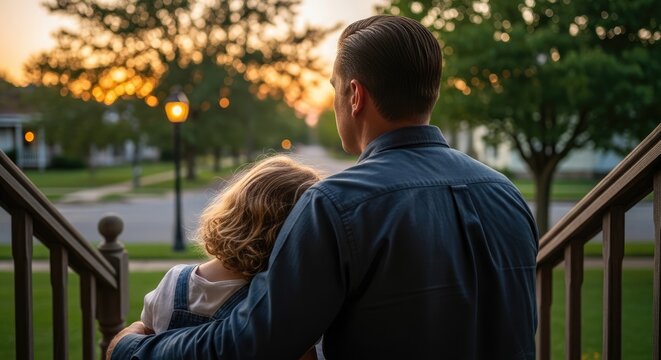 Heartwarming father's day moment dad and child cherish sunset together