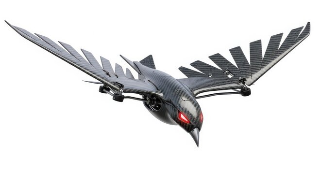 Robotic ornithopter device featuring flapping wings simulates natural avian flight
