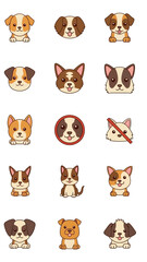 Fototapeta premium Collection of Cute Cartoon Dog Faces and Full Body Illustrations Simple Vector Art