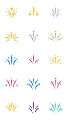 Fototapeta premium collection of festive firework explosion icons symbolizing celebration and joy