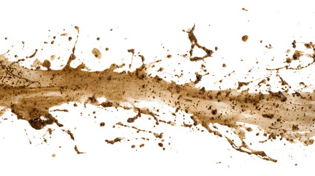 Brown Mud Splatter Abstract Dynamic Motion Splash Isolated on White Background.