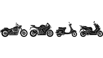 Obraz premium Collection of diverse motorcycle and scooter silhouettes displayed in monochrome on a white