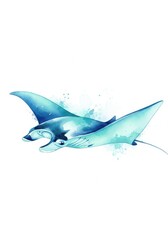Fototapeta premium Watercolor illustration depicts a majestic sea creature with broad fins gracefully swimming