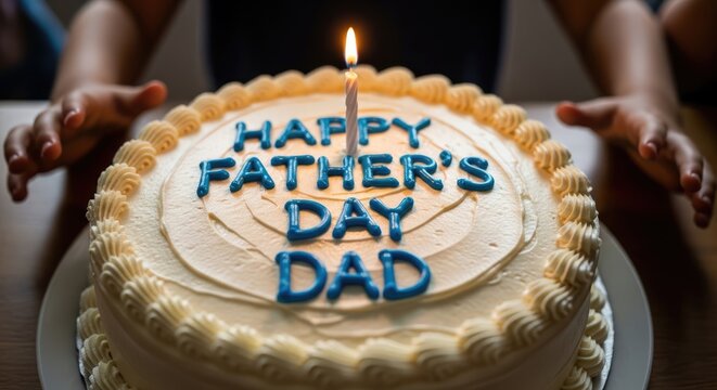 Happy father's day celebration with cake and candle