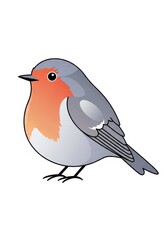 Obraz premium Cartoon illustration depicts a plump, small songbird with an orange chest against a white background.