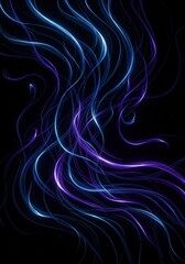 Fototapeta premium Glowing blue and purple luminous strands flow dynamically against a dark background