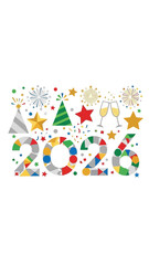 Obraz premium Vibrant and festive 2026 new year celebration with colorful graphics and champagne