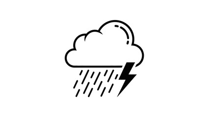 Stylized Icon of a Stormy Cloud with Rain and Lightning Bolt