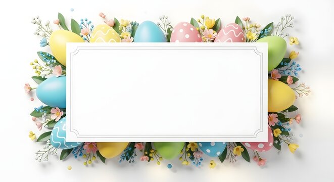Easter egg border with white frame for greeting cards or invitations
