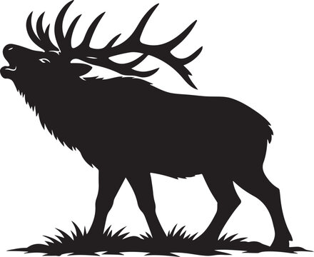 large bull elk bugling silhouette vector illustration.