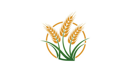 Golden Wheat Ears and Green Leaves Agriculture Logo Design, isolated white background