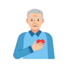 Elderly man holding chest in pain, heart attack symptom, health problem, senior healthcare concept