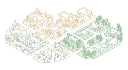 Obraz premium Vector illustration of urban planning concept with buildings and green spaces