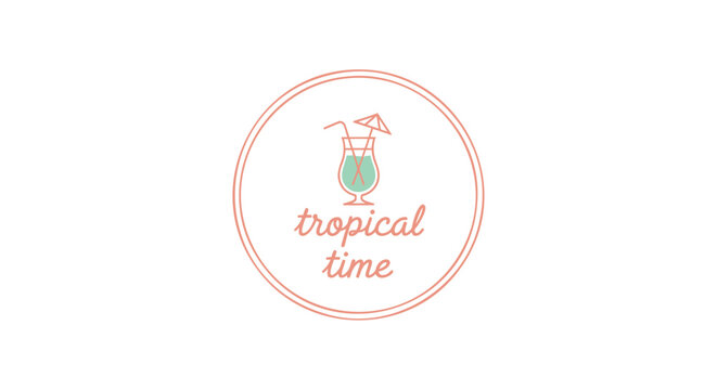Tropical time logo vector with cocktail glass and umbrella