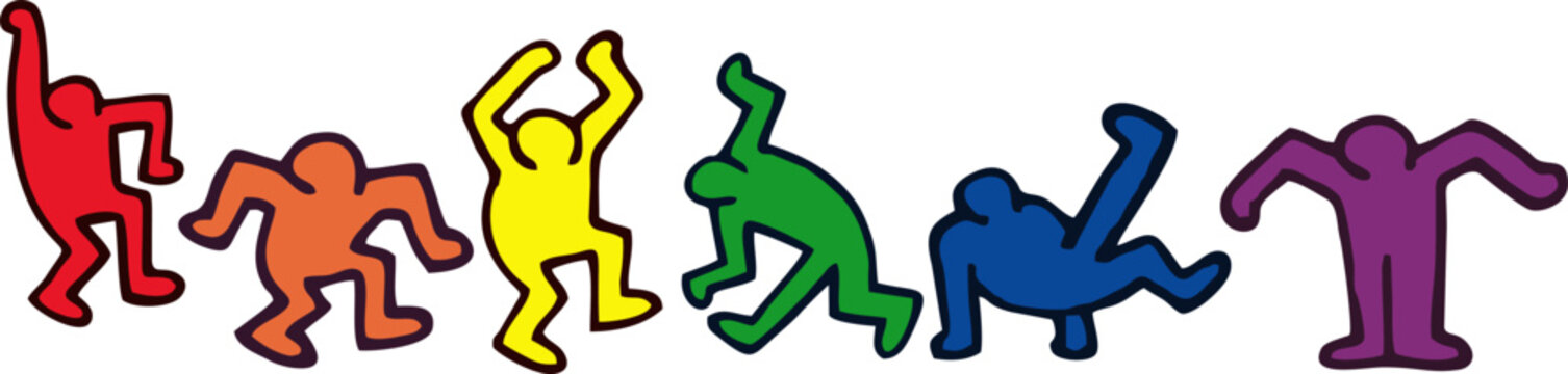 Keith Haring Style Dancing People Silhouette Vector Illustration