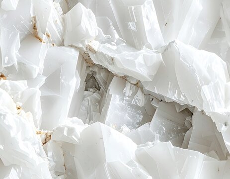 A close-up view reveals a dazzling cluster of translucent, white crystalline structures.