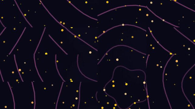 Dark background with gold dots and purple, abstract lines